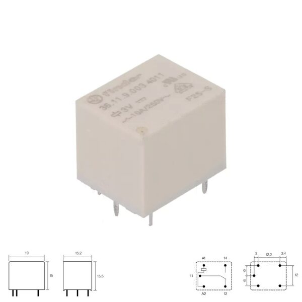 RELÉ MINIATURA FINDER 3VDC 10A/250VAC SPDT (CO1) C.I.