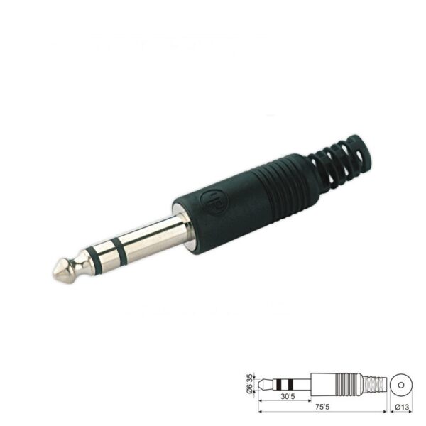 CONECTOR JACK 6.35mm MACHO ESTÉREO RECTO PLÁSTICO