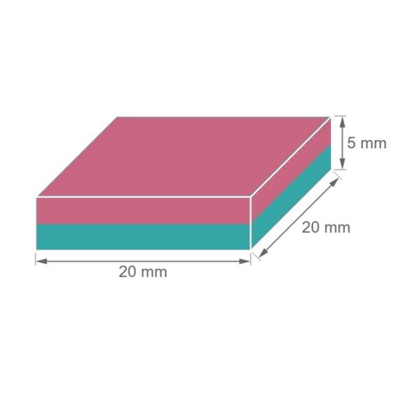 IMÁN DE NEODIMIO BLOQUE NIQUELADO 20x20x5mm 6kg N42 - Imagen 3