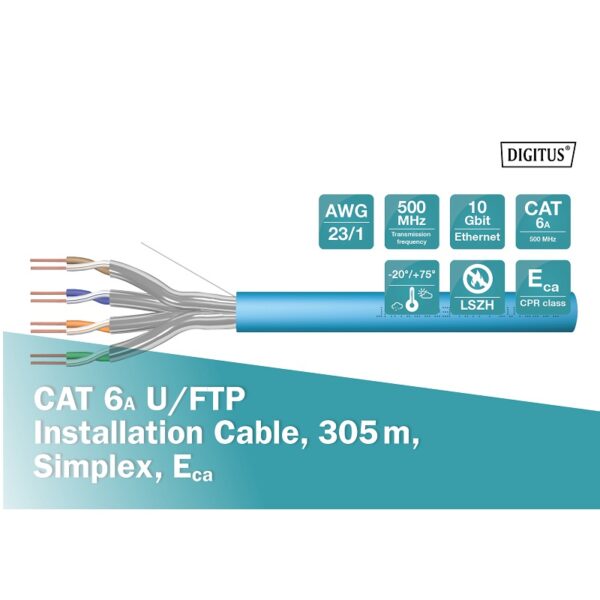 BOBINA U-FTP CAT6A RÍGIDO AZUL 305 MTS. - Imagen 3