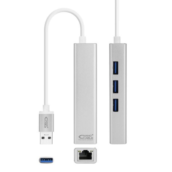 HUB USB 3.0 X 3 PUERTOS + ETHERNET GIGABIT NANOCABLE - Imagen 3