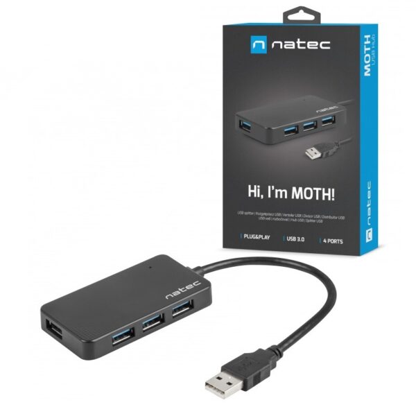 HUB USB 3.0 4 PUERTOS NATEC MOTH NEGRO