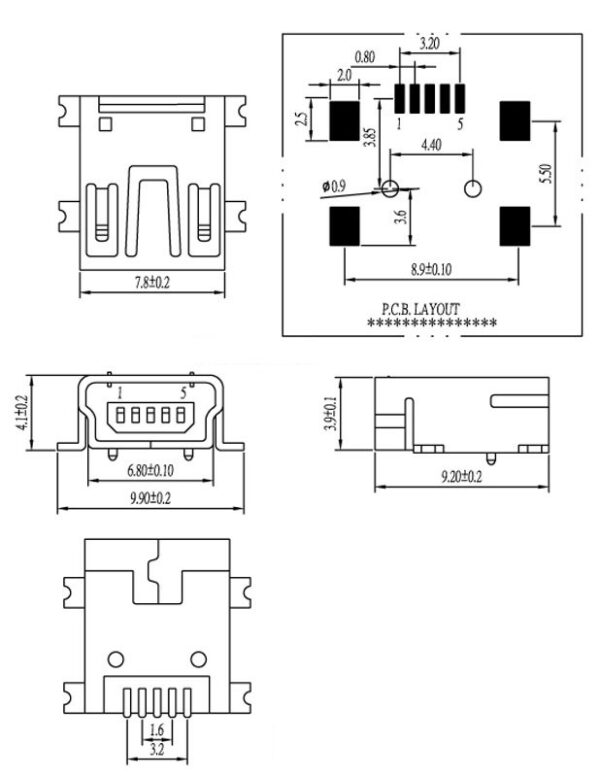 CONECTOR MINI USB TIPO-B 5P HEMBRA 90º C.I. - Imagen 3