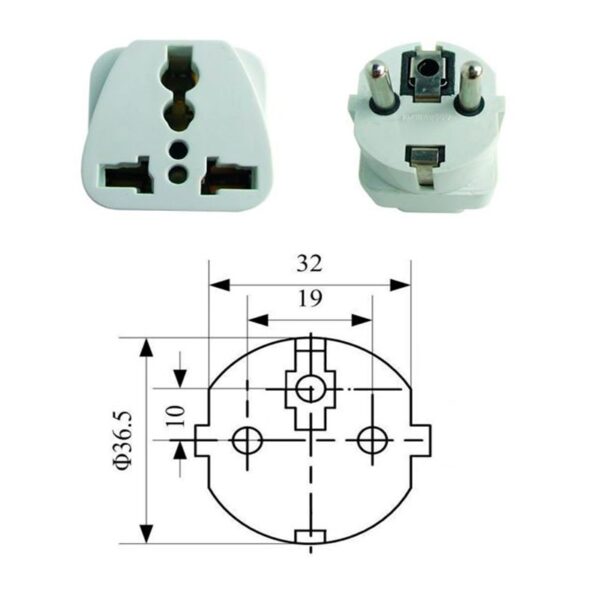 ADAPTADOR CLAVIJA UNIVERSAL A EUROPEA 250V 10/16A CE BLANCO - Imagen 3