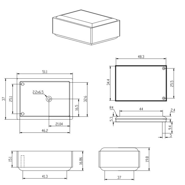 CAJA UNIVERSAL ABS 51x37x20mm SUPERTRONIC PP040 NEGRO - Imagen 4