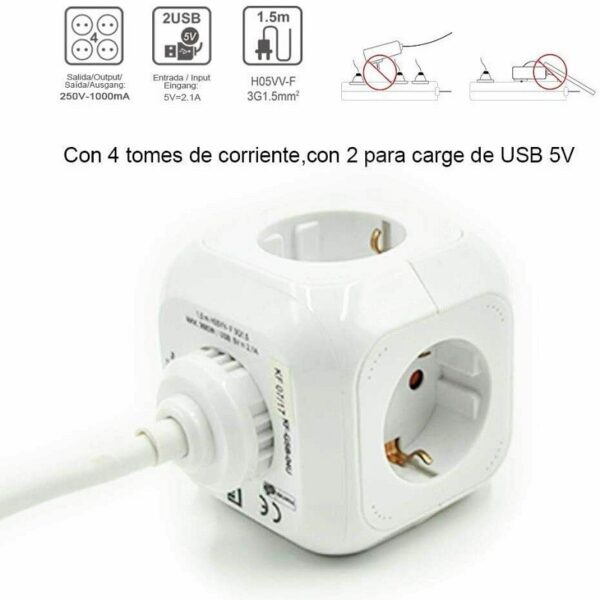 POWERCUBE 4 SALIDAS + 2 USB 3680W - Imagen 3