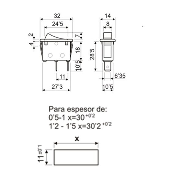 INTERRUPTOR BALANCIN LUMINOSO ROJO ON-OFF SPST 16A/250V - Imagen 3