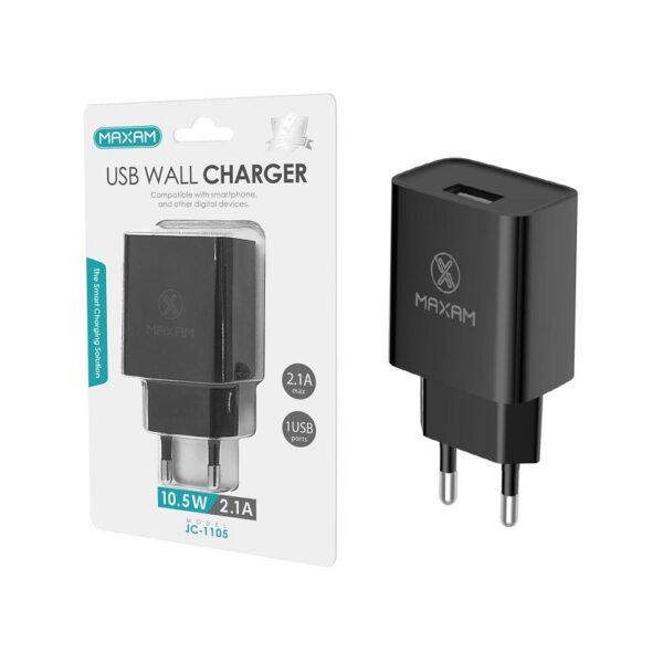 CARGADOR PARED USB 5V 2.1A MAXAM NEGRO