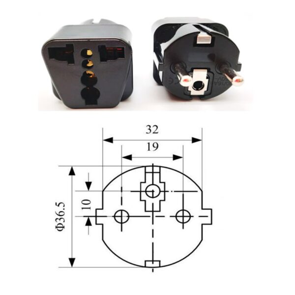 ADAPTADOR CLAVIJA UNIVERSAL A EUROPEA 250V 10/16A CE NEGRO - Imagen 3