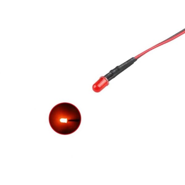DIODO LED 3MM. 12VDC ROJO ALTO BRILLO CON CABLE