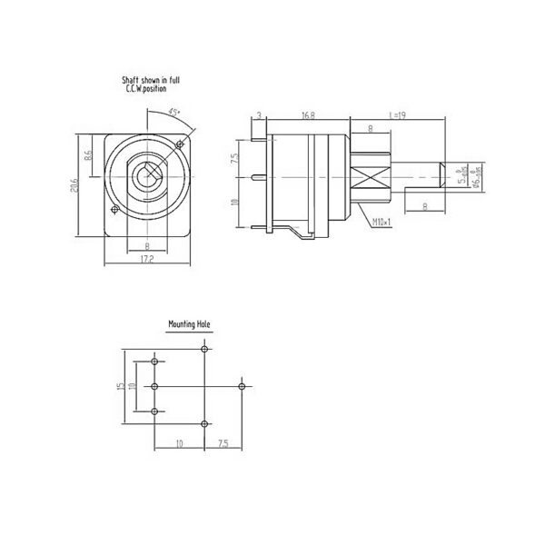 POTENCIÓMETRO PANEL LINEAL 100K METAL EJE 6mm C/ INT. - Imagen 3