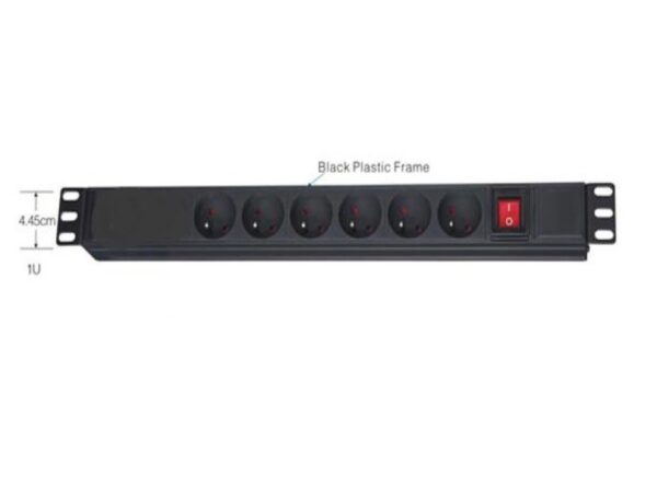 BASE ELÉCTRICA RACK 19" 1U 6 SALIDAS SCHUKO, INTERRUPTOR - Imagen 3