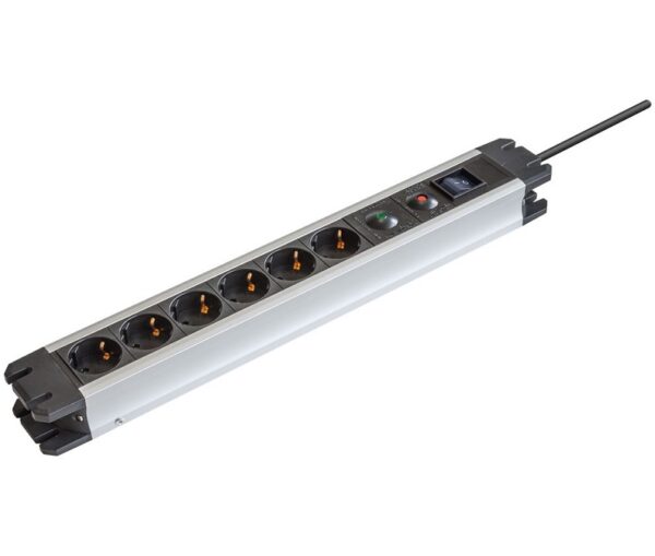 REGLETA ELÉCTRICA 6 SALIDAS SCHUKO + INTERRUPTOR +  PROTECCIÓN, 1.5m