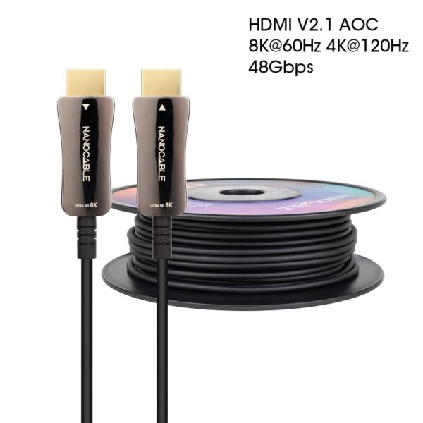 CABLE HDMI 2.1 AOC HIBRIDO M-M 8K@60Hz 48GBPS NEGRO 60M.