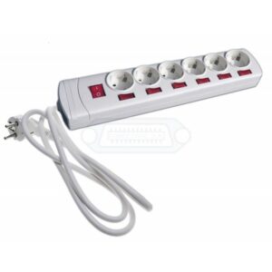 REGLETA ELÉCTRICA 6 SALIDAS SCHUKO + 7 INTERRUPTORES, BLANCO, 1.5m