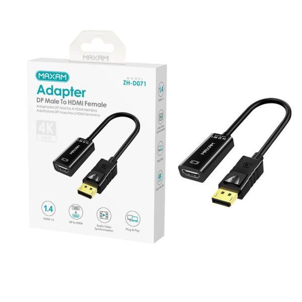 ADAPTADOR DP A HDMI 1.4V 4K 30Hz MAXAM NEGRO 0.20M