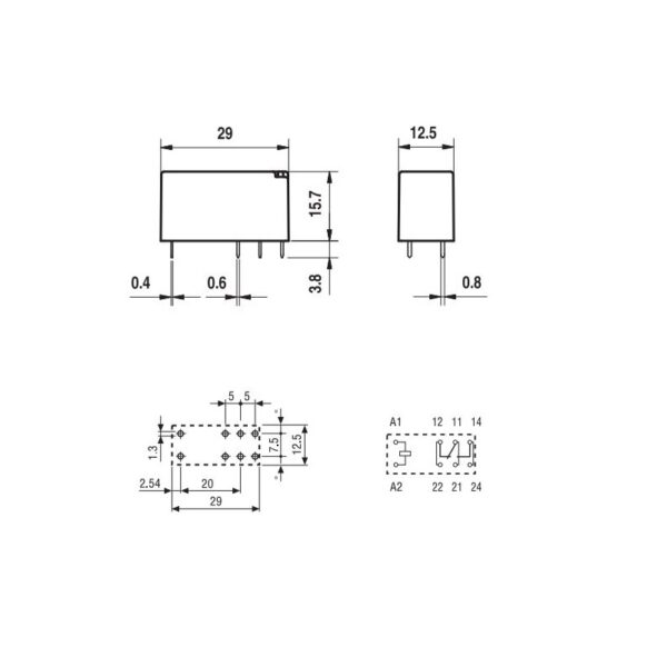 RELÉ FINDER 12VDC 1C SPDT 16A 250VAC C.I. BAJO PERFIL - Imagen 3