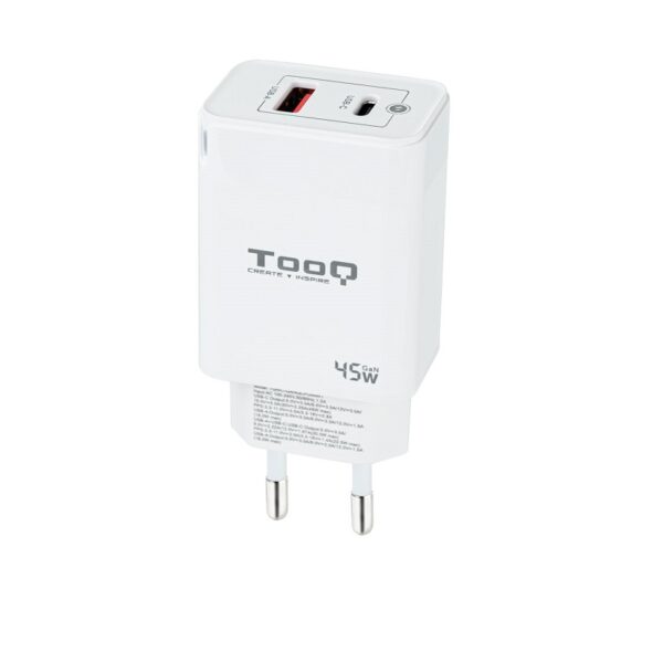 CARGADOR PARED USB-C PD + USB-A QC 45W BLANCO