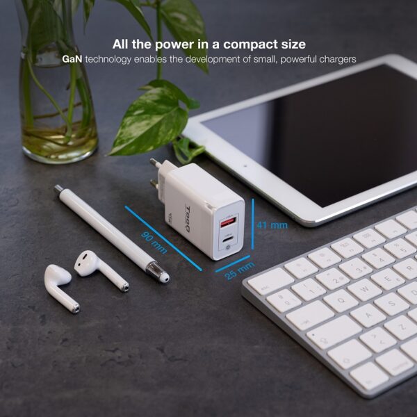 CARGADOR PARED USB-C PD + USB-A QC 45W BLANCO - Imagen 3
