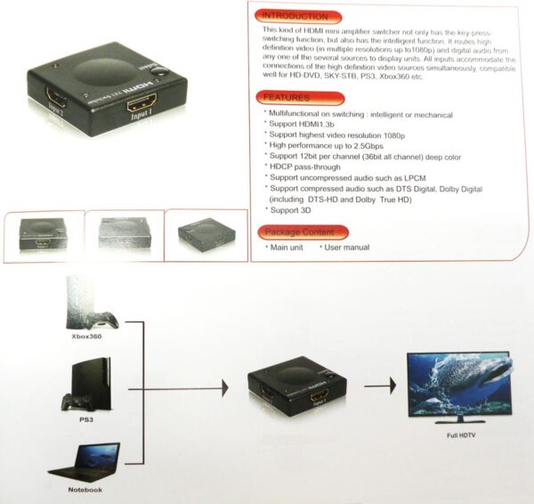 CONMUTADOR HDMI 3 IN X 1 OUT MANUAL 1.3B - Imagen 3