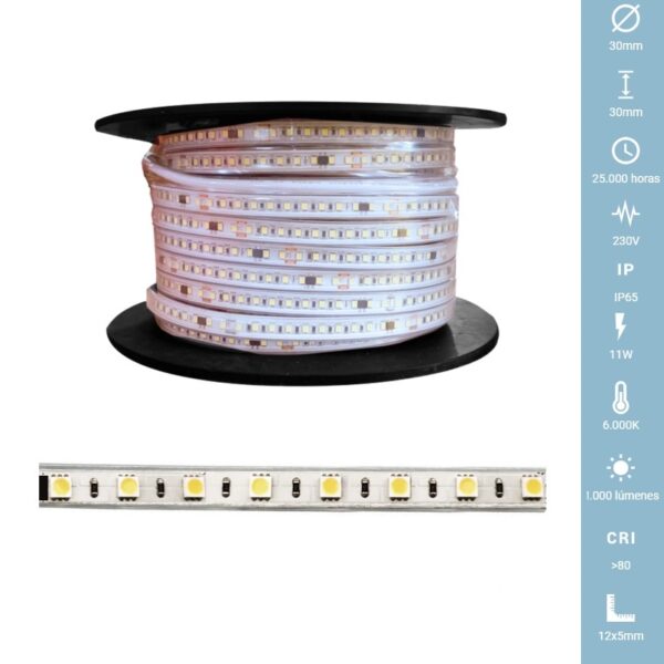 TIRA LED PRO AC 230V 6000K 1000Lm 11W/m 12mm IP65 METRO