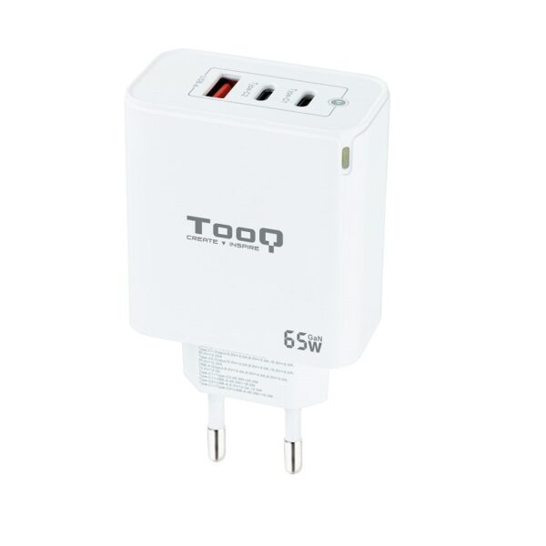 CARGADOR PARED USB-C x2 PD + USB-A QC GaN 65W BLANCO