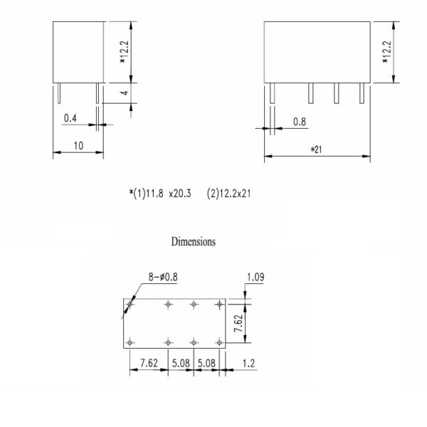 RELÉ MINIATURA 12VDC 2A DPDT (CO2)  C.I. - Imagen 3