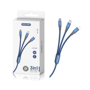 CABLE USB 3EN1 USB-C, IPHONE, MicroUSB 2A AZUL 1.2m
