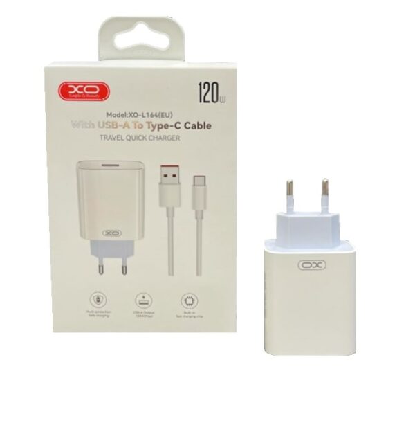 CARGADOR PARED USB 120W QC 3.0 XO L164 + CABLE USB-C BLANCO