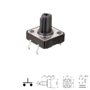 PULSADOR TÁCTIL OFF-ON (NO)12x12mm BOTÓN 7.3mm NEGRO PCB
