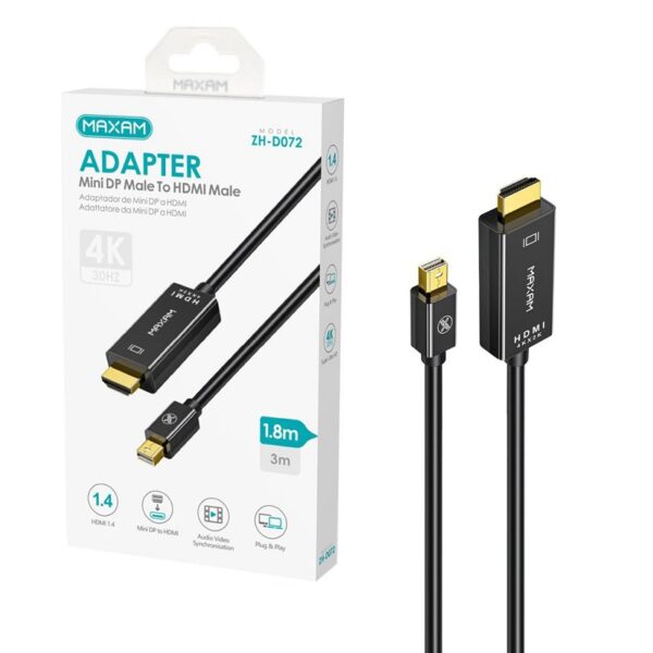 CABLE MINI DP A HDMI 1.4V 4K 30Hz MAXAM NEGRO 1.8M