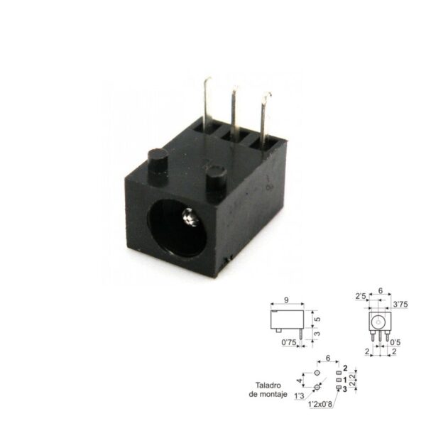 BASE JACK DC MACHO Ø1.3MM. MINIATURA PCB