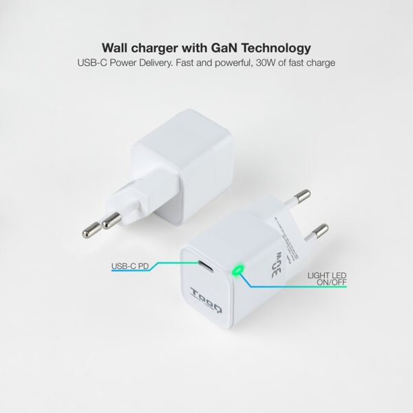 CARGADOR PARED USB-C PD GaN 30W BLANCO - Imagen 4