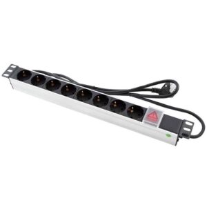 BASE ELÉCTRICA RACK 19" 1U 8 SALIDAS SCHUKO, INTERRUPTOR, ALUMINIO
