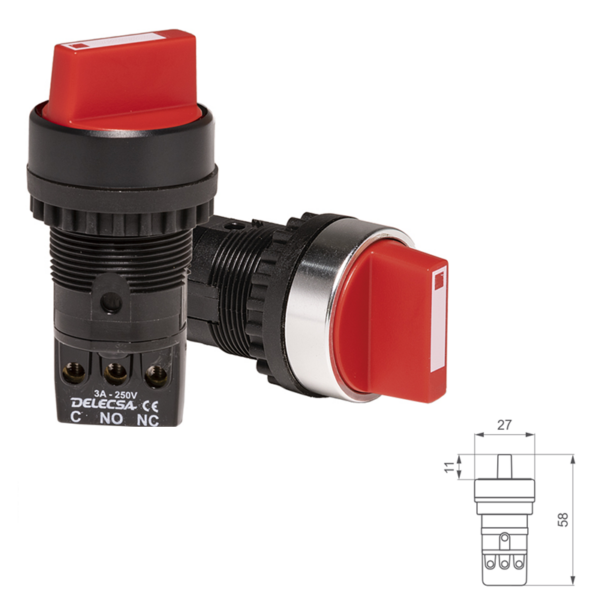 INTERRUPTOR REDONDO Ø22mm 3A/250V D4055 1NO+1NC MANDO ROJO