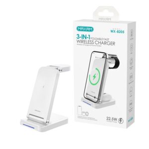 CARGADOR INALÁMBRICO PLEGABLE 3EN1 22.5W MAXAM BLANCO