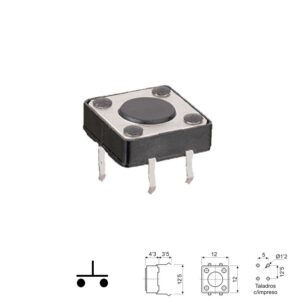 PULSADOR TÁCTIL OFF-ON (NO) 12x12mm BOTÓN 1mm NEGRO PCB