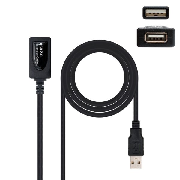 ALARGADOR USB 2.0 TIPO-A  M/H AMPLIFICADO NANOCABLE NEGRO 5M