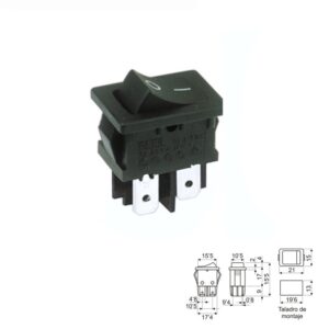 INTERRUPTOR BALANCÍN BIPOLAR ON-OFF 2C. 10A/250V NEGRO