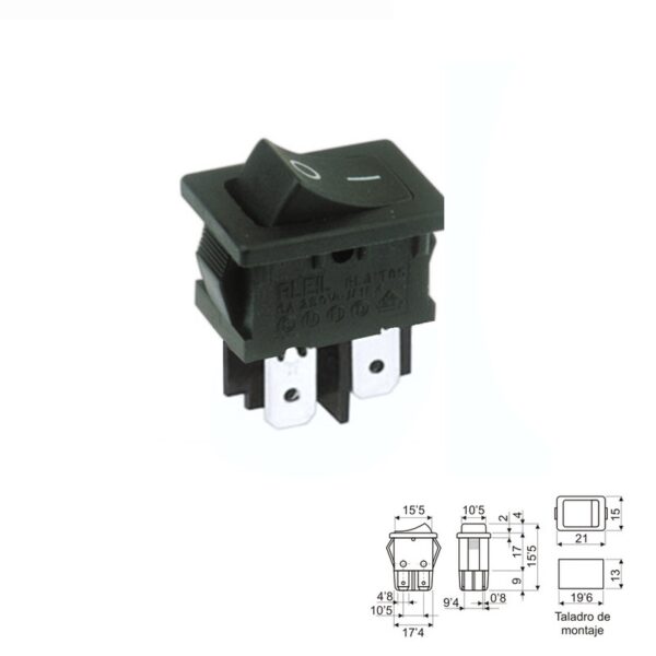 INTERRUPTOR BALANCÍN BIPOLAR ON-OFF 2C. 10A/250V NEGRO