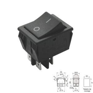 INTERRUPTOR BALANCÍN BIPOLAR ON-OFF 2C. 16A/250V NEGRO