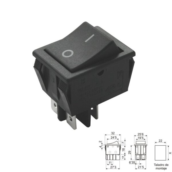 INTERRUPTOR BALANCÍN BIPOLAR ON-OFF 2C. 16A/250V NEGRO
