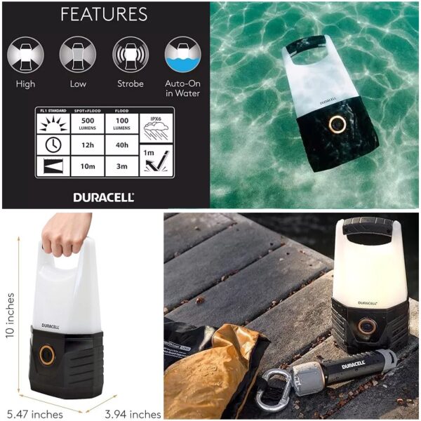 LINTERNA LED FLOTANTE CAMPING DURACELL 500lm 12/40 HORAS PILAS (3x AA) - Imagen 3