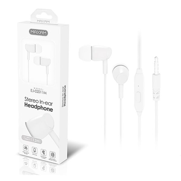 AURICULARES IN-EAR MAXAM JACK 3.5mm/MICRO, BLANCO, 1.2m