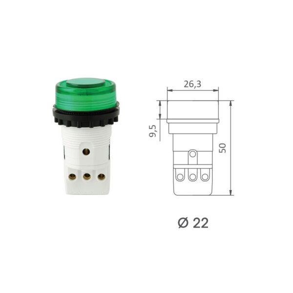 PULSADOR REDONDO 220V Ø22mm D4714 C-NO-NC VERDE - Imagen 3