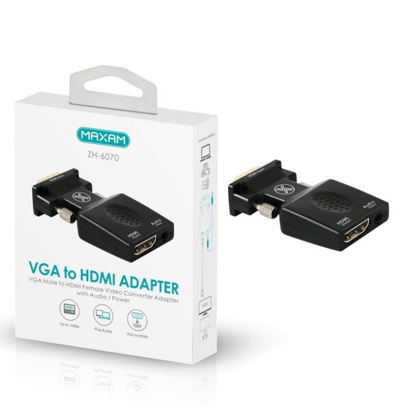 CONVERTIDOR VÍDEO VGA - HDMI 1080P + AUDIO/POWER MAXAM NEGRO
