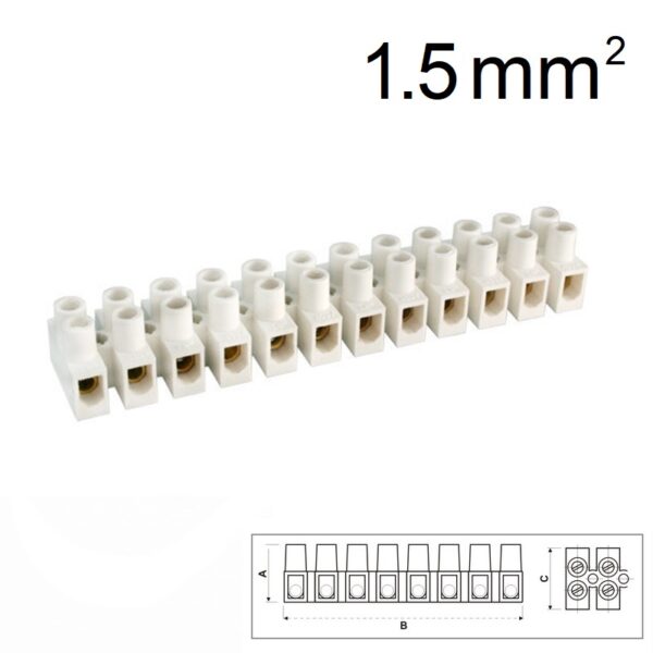 REGLETA CONEXIÓN TORNILLO 12 POLOS 1.5mm² PA6 BLANCO