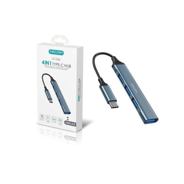 HUB USB 3.0 TIPO-C MAXAM 4 PUERTOS USB-A MAXAM GRIS 0.10M
