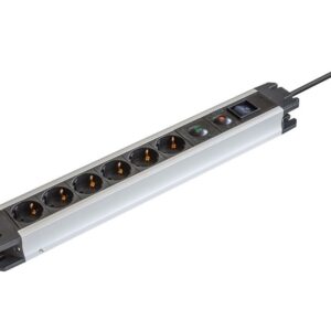 REGLETA ELÉCTRICA 6 SALIDAS SCHUKO + INTERRUPTOR +  PROTECCIÓN, 1.5m