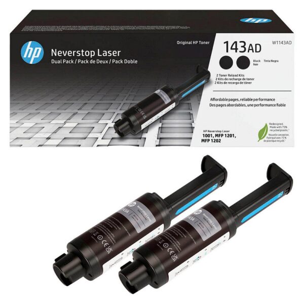 KIT RECARGA DE TONER HP 143AD ORIGINAL NEGRO 2 UNIDADES